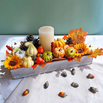 Winlyn 60 Pcs Assorted Small Artificial Pumpkins and Gourds with Acorns Pinecones Maple Leaves Sunflowers Fall Harvest Decoration Set for Thanksgiving Halloween Bowl Filler Table Centerpiece Wreaths