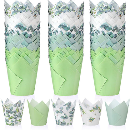 Havawish 500 Counts Green Tulip Cupcake Liners Birthday Party Eucalyptus Muffin Cupcake Baking Liners Grease Proof Cake Liner Holders for Wedding Birthday Party