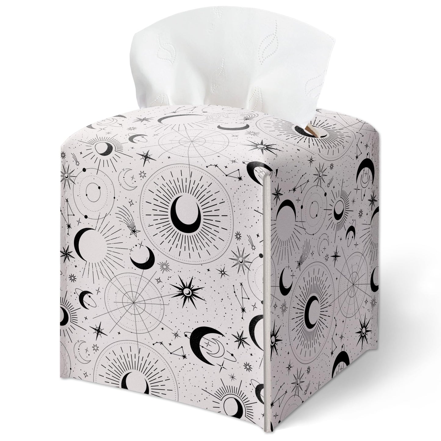 Space Galaxy Tissue Box Cover, Black Celestial Pattern Tissue Box Holder-Waterproof Leather, Desktop Decor for Living Room Vanity Office, Aesthetic Home Decor, Gift for Women & Friend-A18
