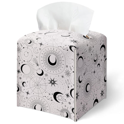 Space Galaxy Tissue Box Cover, Black Celestial Pattern Tissue Box Holder-Waterproof Leather, Desktop Decor for Living Room Vanity Office, Aesthetic Home Decor, Gift for Women & Friend-A18