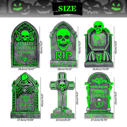 6 Pack Halloween Tombstones Graveyard Decorations, Halloween Yard Sign Glow in The Dark, 17”×10” Waterproof Outdoor Light Up Tombstones, Spooky Light Up Gravestones for Yard, Home, Party, Scary Decor