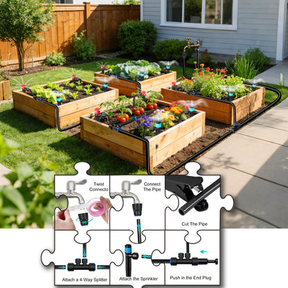 Drip Irrigation Kit for Garden, Automatic Watering System with Quick Connect Fittings, Adjustable Spray Nozzles, Water Saving Irrigation System for Yard, Greenhouse, Lawn & Potted Plants (106FT)