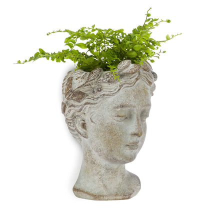 Abbott Collection Goddess Head Wall Planter – Extra Small Cement Indoor and Outdoor Planter Pot – Grecian Woman Statue Head Planter for Flowers and Succulents (Grey, 6.5" Tall, 2.75" Opening)
