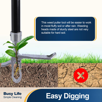 Yocada Weed Puller Tool Stand Up Weed Remover Tool with 4 Claw Steel Head Weeder Tool Long Handle Garden Hand Weeding Tool Easily Remove Weeds Roots Without Bending Pulling Kneeling 62.59"
