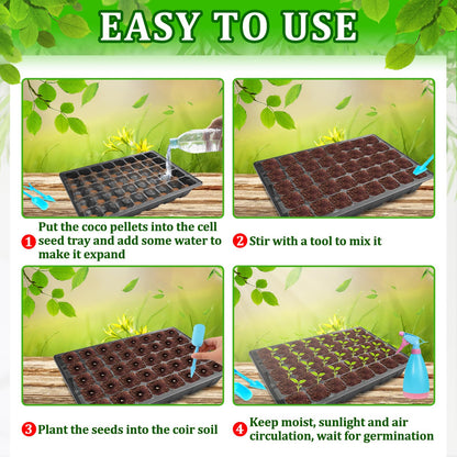 Halatool 2 Pack Seed Starter Trays with 80 Pcs Coco Pellets, Greenhouse Indoor Seed Germination System for Herbs Vegetables Flowers, Seed Starter Kit