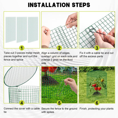 succulentlovers 6 Packs 13"x 16" Wire Plant Protector from Animals, Plant Protector Cages with Detachable Covers & Zip Ties & Stakes, Chicken Wire Plant Covers for Flower and Vegetables Protection