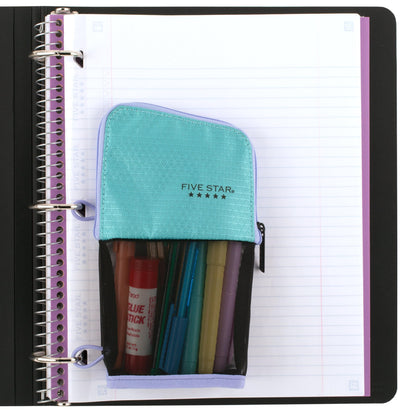 Five Star Pencil Pouch, Pen Case, Stand 'N Store Zipper Pouch, Fits 3-Ring Binder, Storage Organizer for School Supplies Earbuds Chargers Cables Makeup, Teal/Berry (500209F-ECM)