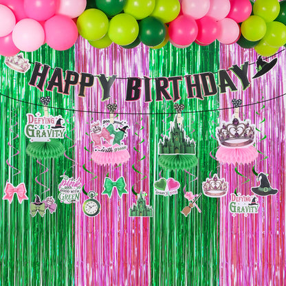 Witch Birthday Party Decorations Pink and Green Witch Decorations Movie Theme Happy Birthday Banner Honeycomb Table Centerpieces for Halloween Witch Movie Bday Party Decor