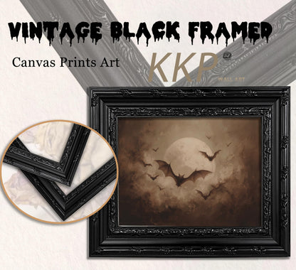 KKP Vintage Gothic Bats Full Moon Wall Art, Dark Academia Halloween Picture