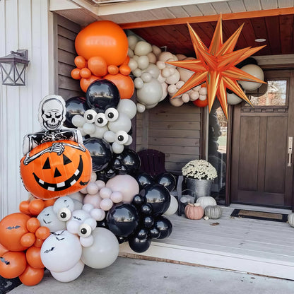 Halloween Balloon Arch Kit with Pumpkin Explosion Star Foil Balloons, Black Orange Beige Balloons Garland Kit with Eyes Balloons, halloween Party Balloons for Halloweens Home Garden Decorations