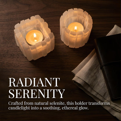 Selenite Tea Light Holder, Natural Selenite Crystal Candle Holders with Different Shapes, for Home Decor, Meditation, Yoga, Reiki, Gifts (Square Irregular Cup)