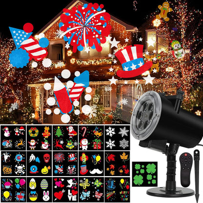 4th of July Outdoor Projector Lights,Syslux Halloween Christmas Projector Lights 16 HD Slides LED Waterproof Light Indoor Lights with Remote Control for Party Garden Halloween Xmas Landscape Decor