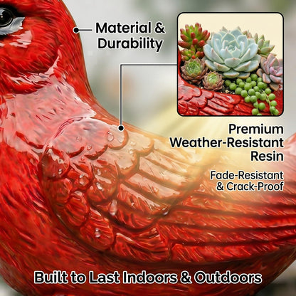 Cardinal Planter Red Resin, Cardinal Bird Succulent Planter with Drainage Hole, Animal Planters for Outdoor Indoor Plants, Cute Decorative Flower Pot for Garden Desk Decor, Bird Lover Gifts