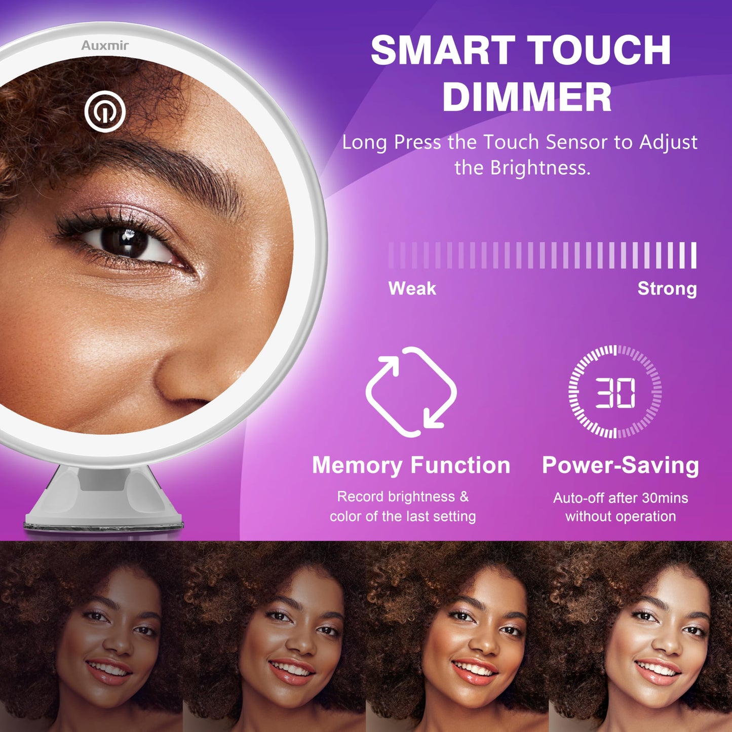 Auxmir 2025 Upgraded 30X Magnifying Mirror with Light, Makeup Mirror with 2-Level Lights, Vanity Mirror with Power Suction Cup and Tweezers, 360° Swivel, Portable Bathroom Mirror for Home Travel