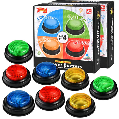 Faburo 8pcs Buzzers for Trivia Games, Game Show Buzzers Buttons with 4 Lights Color and 4 Sounds, Answer Buzzer for Jeopardy Buzzer, Family Feud Game, Classroom Must Have, Games Night