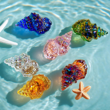 H&D HYALINE & DORA Set of 6 Blown Glass Conch Figurine Miniature Sea Animals Collectible Figurine Tiny Crystal Conch Statues for Tables, Desks Home Decor