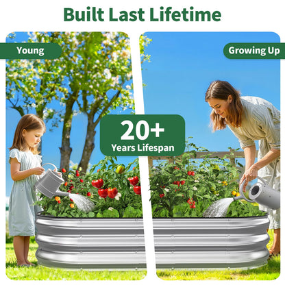 Kesfitt Raised Garden Bed, 4x2x1 FT Galvanized Steel Metal Raised Garden Bed, Oval Open-Bottom Design, 12-Inch Deep for Outdoor Vegetable & Herb Gardening, Silver