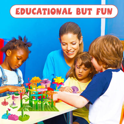 IQKidz 3-6 Years Old Toddler Toys - Flower Garden Building Toy with Insect Pegs, Educational Activity Gifts for Girls Preschool-Kindergarten, 153Pcs STEM Stacking Pretend Play Set