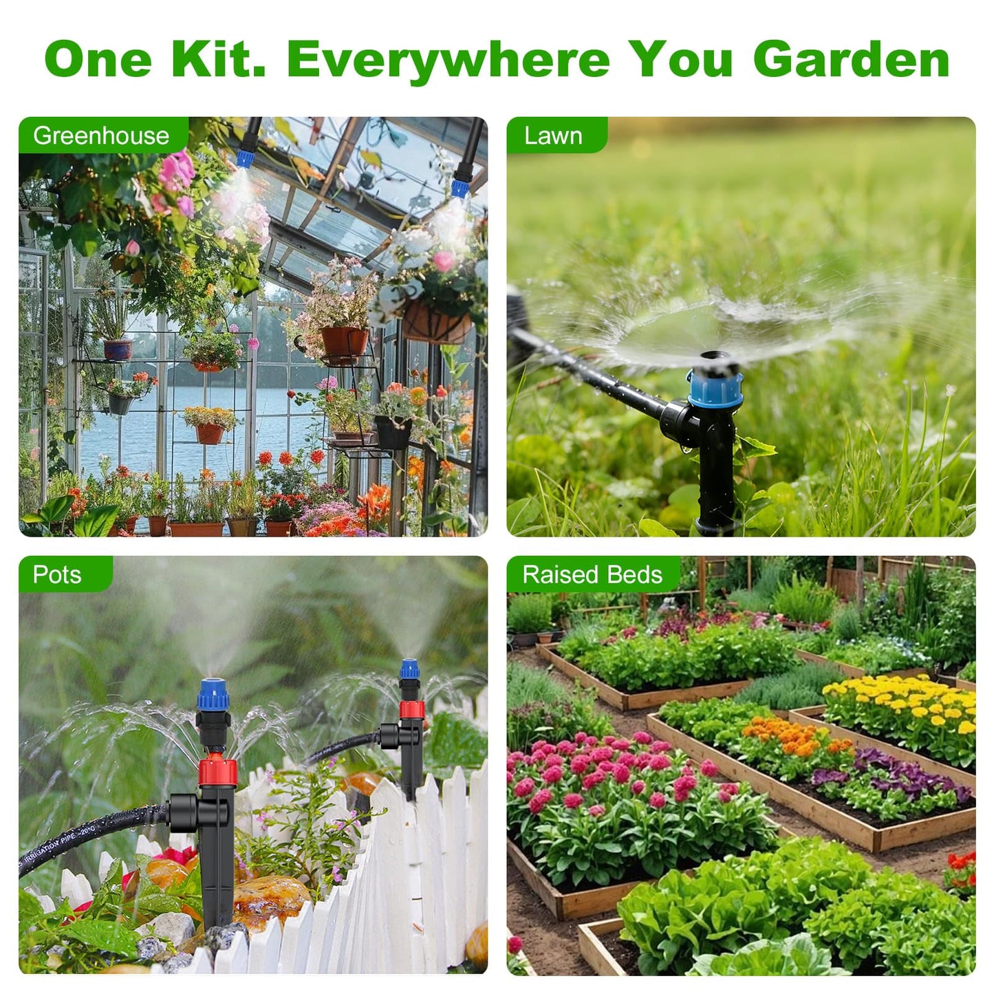 250FT Drip Irrigation System Kit New Quick-Connect, Automatic Garden Watering Misting System for Greenhouse, Yard, Lawn, Plant with 5/16 inch Hose 1/4 inch Distribution Tubing and Accessories