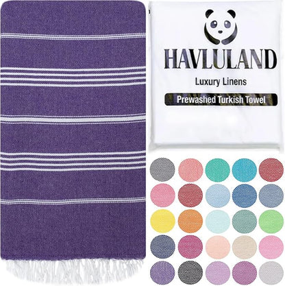 HAVLULAND Turkish Beach Towels, Oversized 40"x72" Turkish Bath Towel, Highly Absorbent Quick Dry Sand Free Beach Towels for Beach Pool Spa Gym Yoga Travel Camping Picnic Blanket - Purple