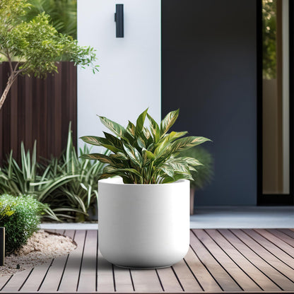 Kante Round Concrete Planter, 17.3 Inch Dia Classic-Style Large Pot with Drainage, White Finish with Painted Interior, for Indoor & Outdoor Plants, Home, Patio and Garden