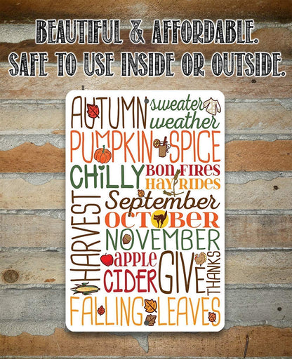 Sweater Weather Pumpkin Spice Metal Sign - Fall and Halloween Home Decor, Autumn Leaves Porch Display, Thanksgiving Season Wall Art Plaque - 8x12 Inch Indoor Outdoor Durable Tin Poster
