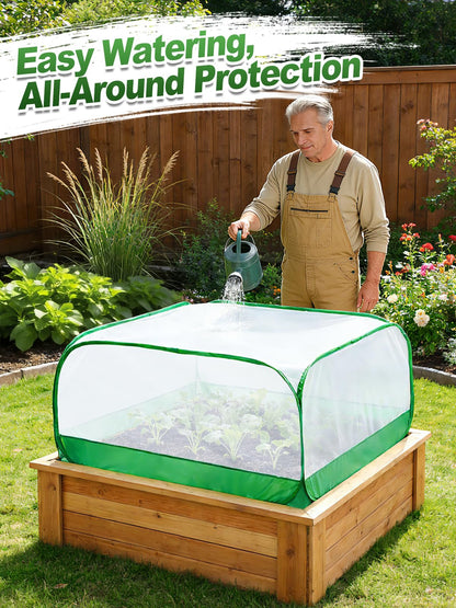 Pop Up Garden Netting for Square Raised Beds - 3.3'L x 3.3'W x 1.65'H Ultra Fine Mesh Net Plant Cover with 8 Stakes, Protection for Vegetables Fruit from Birds Pests