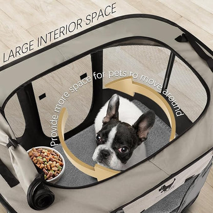 Rest-Eazzzy Dog Playpen, Foldable Kitten Playpen for Medium Dogs, Portable Pet Puppy Playpen with Removable Shade Cover, Indoor Outdoor Travel Camping Use for Small Pets with Carrying Case (XL, Grey)