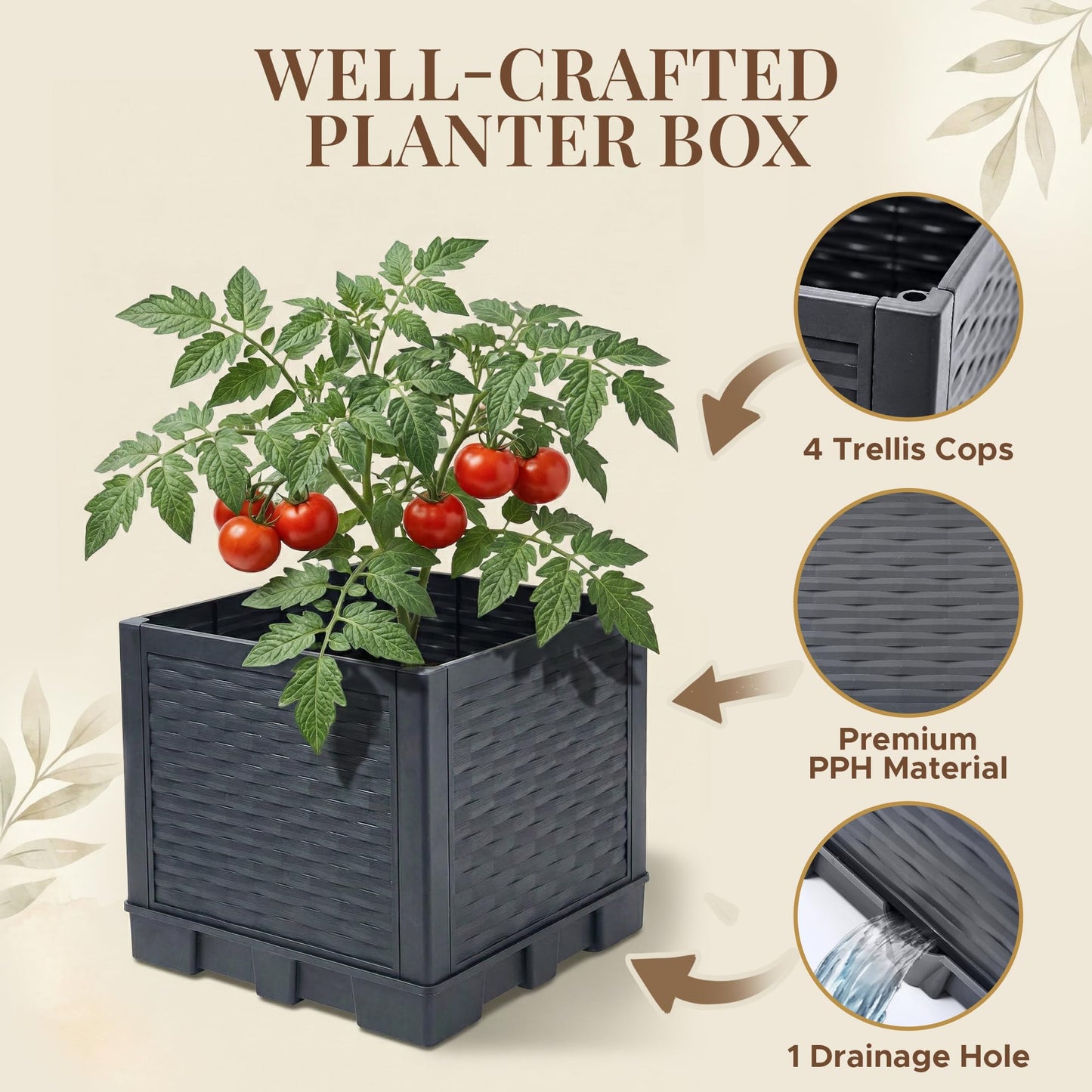 Growia 2 Pack Tomato Planter with Trellis 43 Inch, Self Watering Planter Box with Trellis, Vertical Raised Garden Bed Planter for Climbing Vegetables Indoor Outdoor Patio