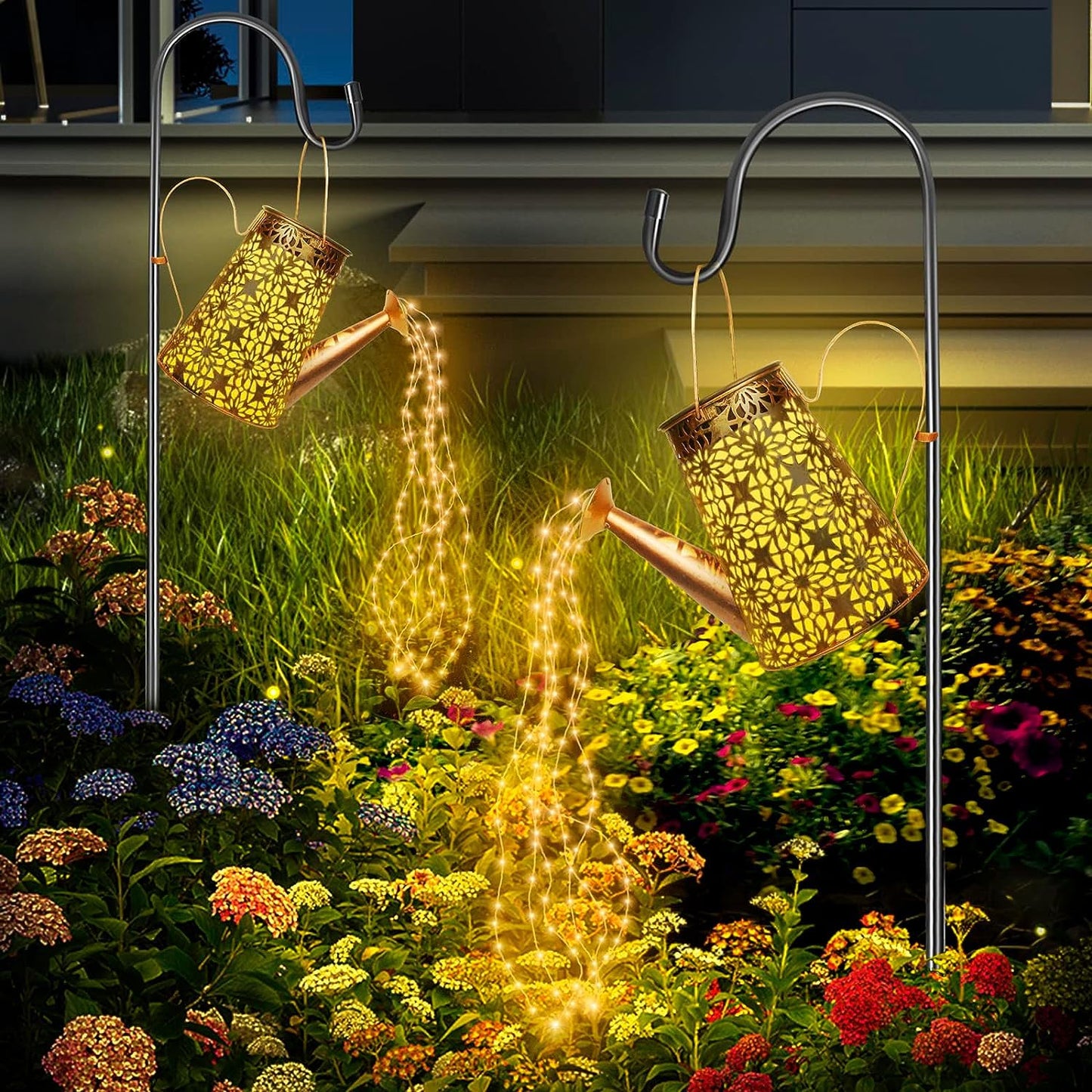 Forlivese 2PCS Solar Watering Can with Lights,Outdoor Decorations with Hanging Solar Garden Lights with Bracket Waterproof Watering Can Landscape Light for Patio Gardening Pathway 36LED