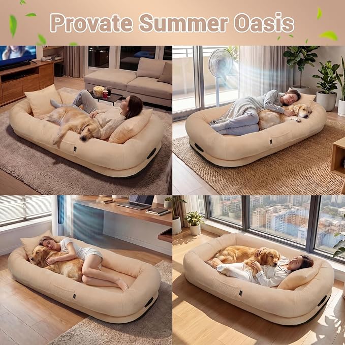 WROS Cooling Human Dog Bed for Summer, Breathable Washable Floor Lounger for People & Pets, 72"x41"x12", Dune Brown, Pet Bed for Hot Weather Relaxing