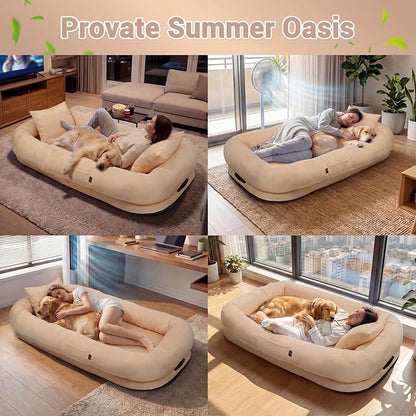WROS Cooling Human Dog Bed for Summer, Breathable Washable Floor Lounger for People & Pets, 72"x41"x12", Dune Brown, Pet Bed for Hot Weather Relaxing