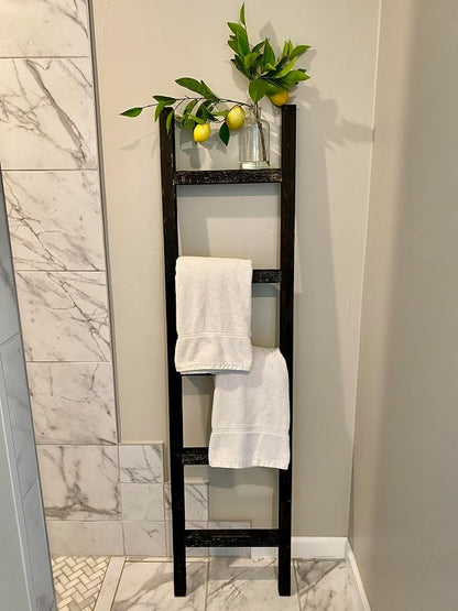 BarnwoodUSA Rustic Farmhouse Decorative Ladder - Our 47 inch Ladder can be Mounted Horizontally or Vertically and is Crafted from Refurbished Wood | No Assembly Required | Black