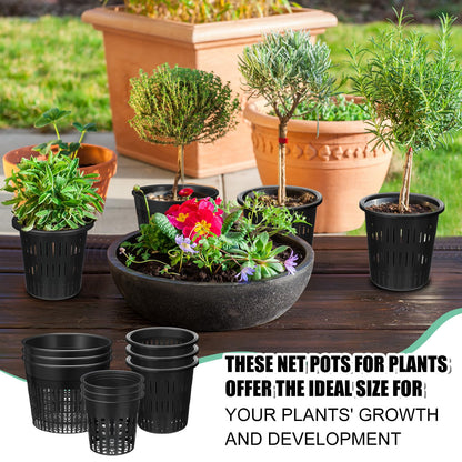 SiliFine 18 Pcs Orchid Pots Variety Size 2.3/3.3/3.9/4.3/4.9/6.1 Inch Black Net Pots Plastic Aquaponics Hydroponic Baskets Slotted Mesh Orchid Planter Container with Hole for Growing
