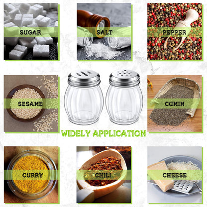 Hotop Glass Spices Shaker with Perforated Top Cheese Shaker with Slotted Stainless Steel Lid Retro Swirl Style Jar Dispensers for Pepper Sugar Spice Home Kitchen Restaurant, 6 oz(48 Pcs)