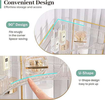Aveniee Corner Bathroom Counter Organizer, Bathroom Countertop Shelf Makeup Organizer for Vanity Perfume Tray for Corner Storage (2 Tiers, Green)