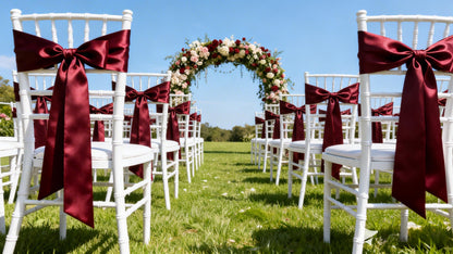JFDYDM 50 Pack Satin Burgundy Chair Sashes Bows for Wedding Party Thanksgiving Halloween Hotel Reception Restaurant Decorations, Event Decorations