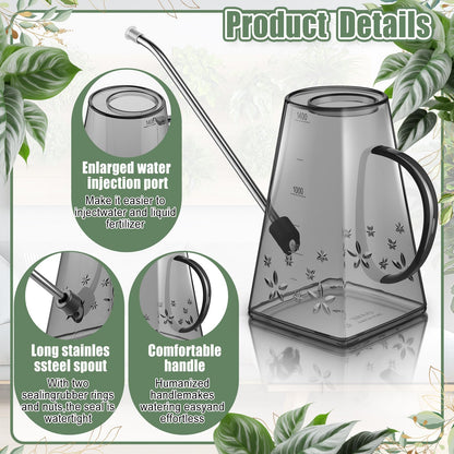 Ferrochef Indoor Plants Watering Can for Indoor Plants Long Probe Soil Moisture Meter Long Spout Watering Cans Water Monitor Indicator for Pot Flower House Gardening Farming(Gray,1.4 L,Trapezoid)
