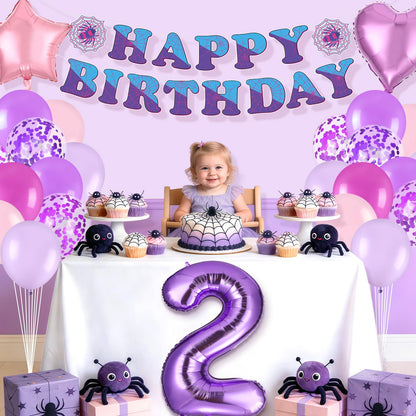 37pcs Ghost Spider Birthday Decorations-Purple Number Balloon,Happy Birthday Banner,Pink/Purple Balloons,Ghost Spider Theme Birthday Decor for HappyBirthday Party (Spider-Purple-2nd)