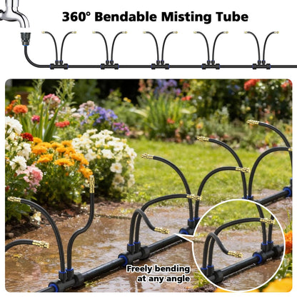 Drip Irrigation System 2 Ports - 360°Adjustable Garden Watering System 33FT with 20 Nozzles, Drip Irrigation Kit for Garden, Yard, Lawn, Greenhouse, Plants, 2/5 inch Hose