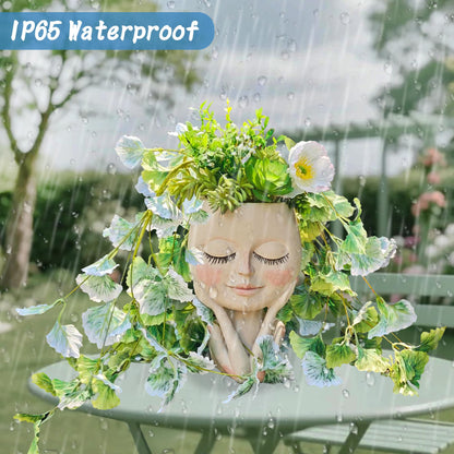 Head Planter Pot for Plants - Face Flower Pots Indoor Outdoor, Cute Succulent Head Planter, Creative Plant Pots With Drainage, Resin Cactus Planter Coffee Table Decor, Women/Mother Vase Gifts Ideas