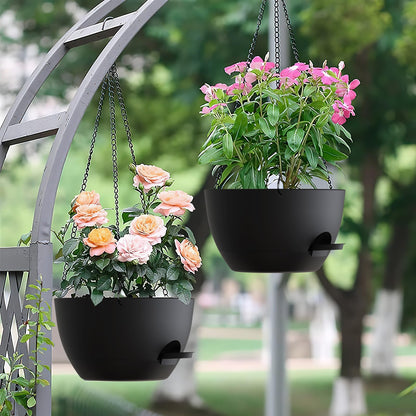 UOUZ Set of 3-10 Inch Self Watering Hanging Planters for Indoor & Outdoor，Hanging Plant Pots with Drainage & Removable Tray, Hanging Pots Holder for Ivy, Spider Plants, Ferns, Balcony & Patio, Black