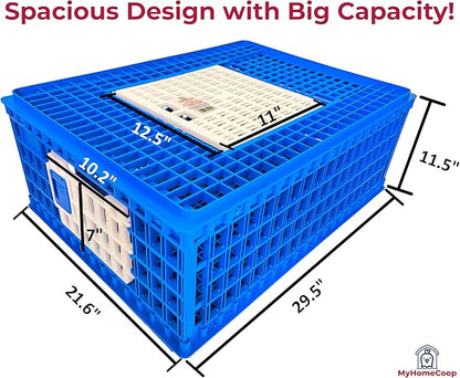 Poultry Carrier Crate 3 Doors with a Mess-Free Protective Pad, Durable Poultry Transport Cage for Chickens, Quail, Birds, Rabbits, Ducks