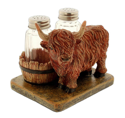 The Bridge Collection Highland Cow Decorative Salt and Pepper Shaker Set - Rustic Farmhouse Kitchen - Farm Animal Bull with Horns S&P