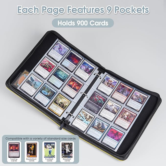 ProCase 900 Pockets Card Binder with Clear Window for Trading Cards, 9 Double Sided Pockets Cards Colletction Album Holder with Removable Sleeves for MTG, TCG, Sports Cards, Football Cards-Yellow