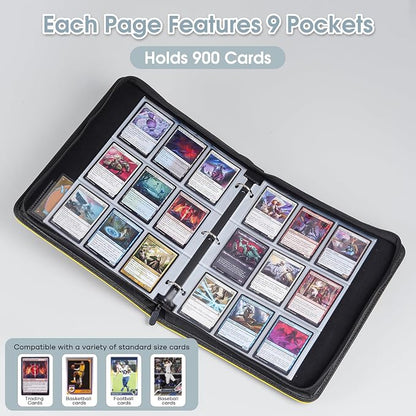 ProCase 900 Pockets Card Binder with Clear Window for Trading Cards, 9 Double Sided Pockets Cards Colletction Album Holder with Removable Sleeves for MTG, TCG, Sports Cards, Football Cards-Yellow