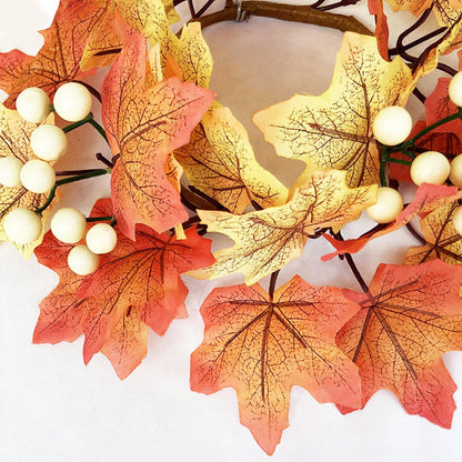 2pcs 9.8" Candle Rings Artificial Flower Wreath Autumn Harvest Maple Leaf with Ginkgo Fall Thanksgiving Table Centerpiece Front Door Harvest Festival Home Decor