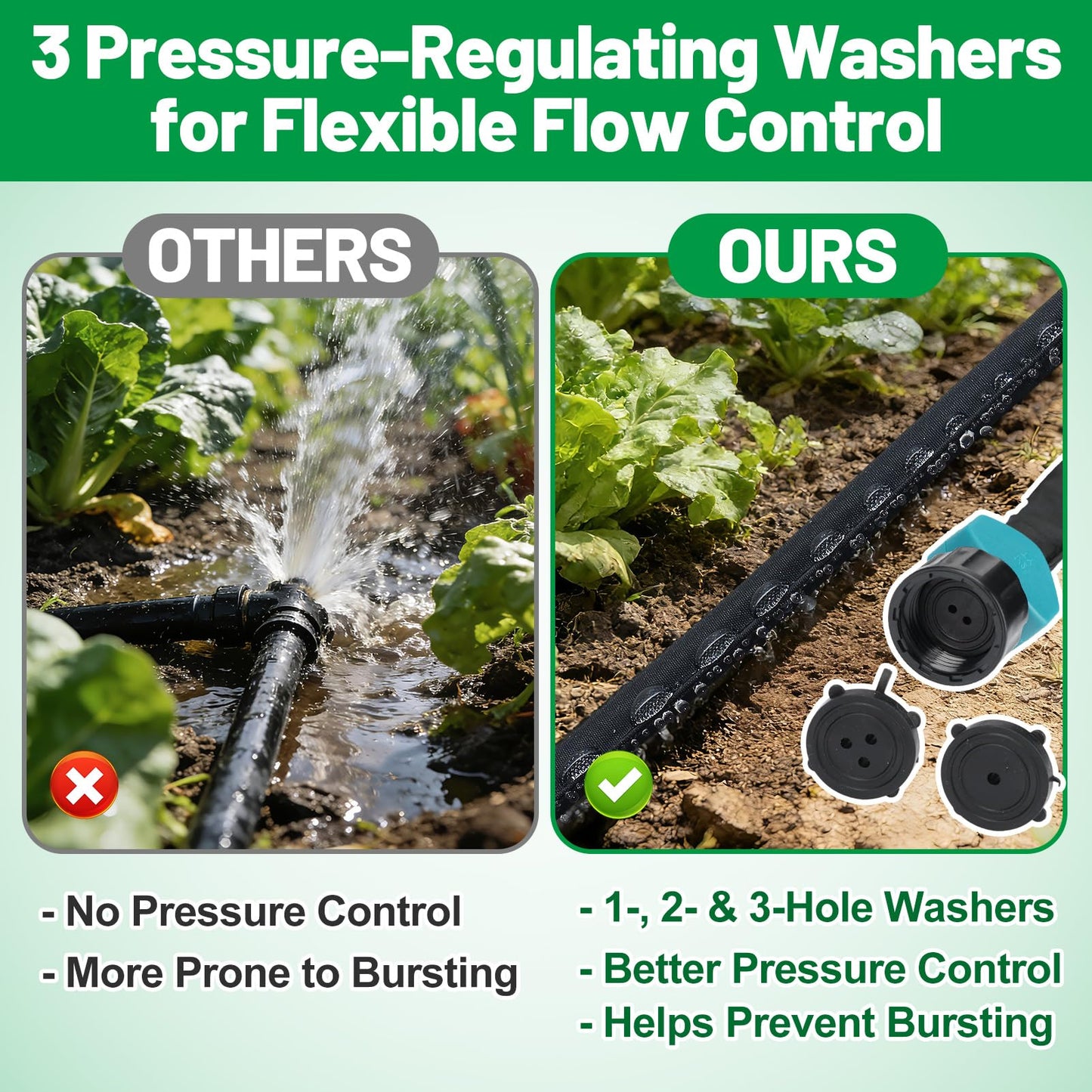 Soaker Hose 50FT for Garden Beds - 3/4" Heavy Duty Double Layer Drip Irrigation Hose, Save 85% Water, Linkable Flat Soaker Hose for Lawn Flower Bed Vegetable Field Effective Watering