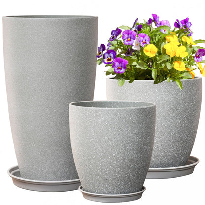 Tall Plant Pots Cement Grey Finish Unbreakable Flower Pot with Drainage Holes&Tray 11+12+21Inch H Planters For Garden Patio Indoor Outdoor Plants Modern Décor for Tall Plants Gift For Plant Lovers
