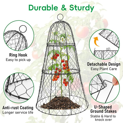 SPECILITE Garden Cloches for Plants with 3 Split Design, Rustproof Chicken Wire Cloches, Plant Protectors from Animals, Sturdy Plant Cage with Ground Stake for Garden, Farm, 14"×14"×20", 6 Pack